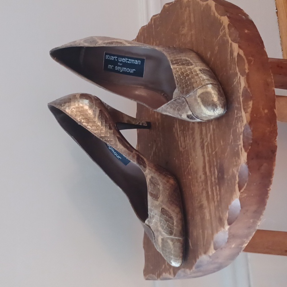 Stuart Weitzman For Mr. Seymour Vintage Gold Snakeskin Heels
